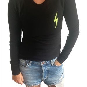 AVIATOR NATION: Black waffle thermal long sleeve RAD ENERGY shirt